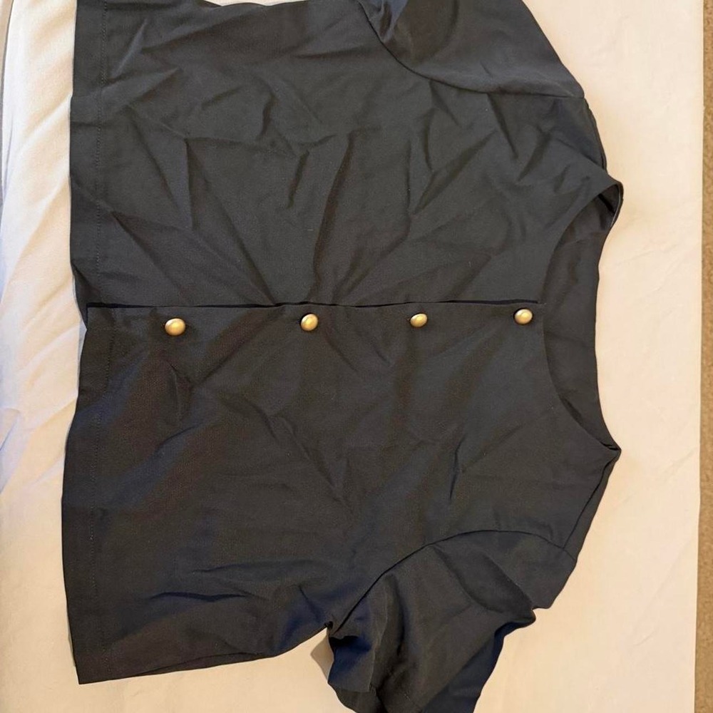 SHEIN Women Black Short Sleeve Gold Button Front Polyester Shirt Top Size L